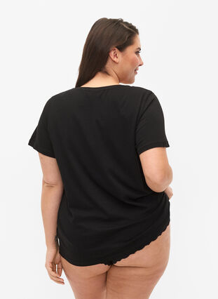 Cotton pyjama t-shirt with print, Black w. Be , Model image number 1
