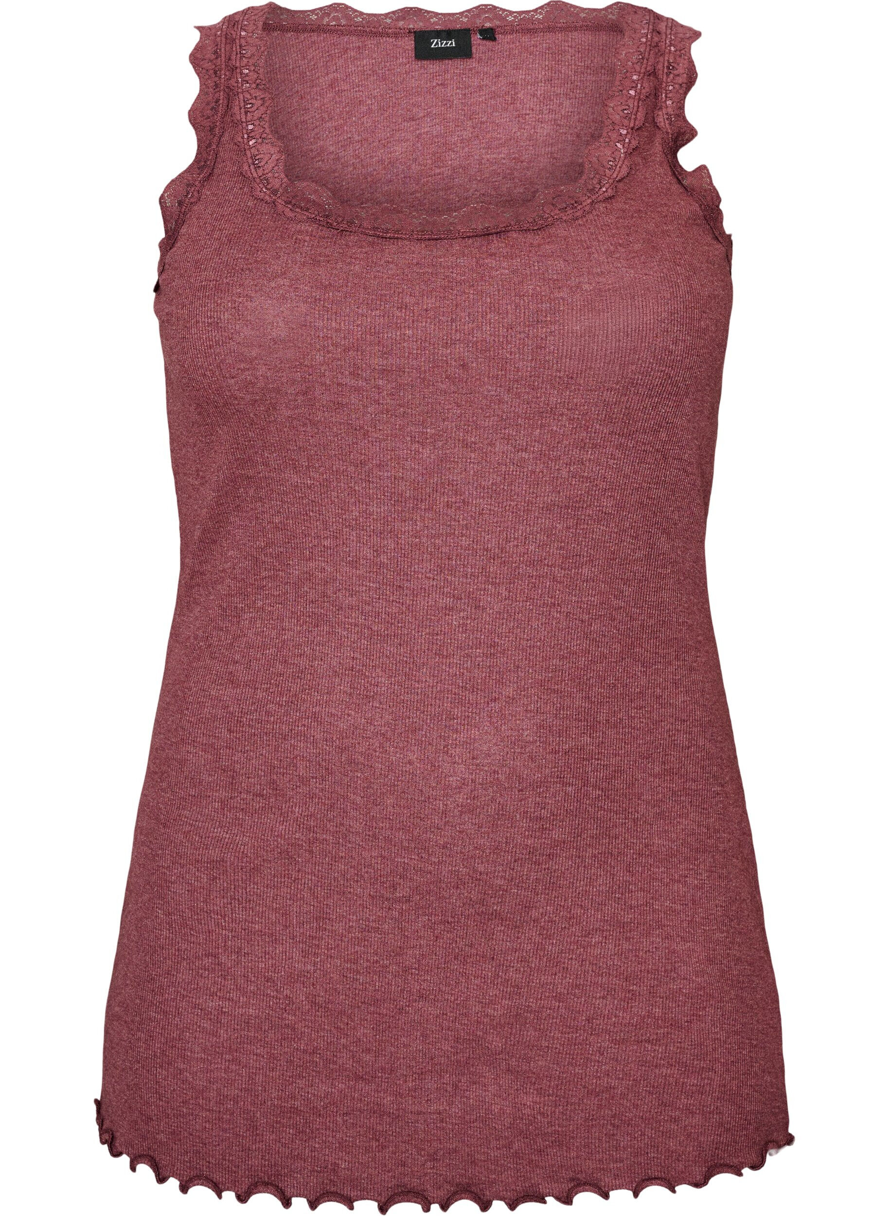 Ribbed top with lace trim