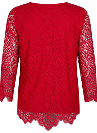 Long-sleeved lace blouse with v-neck, Tango Red, Packshot image number 1
