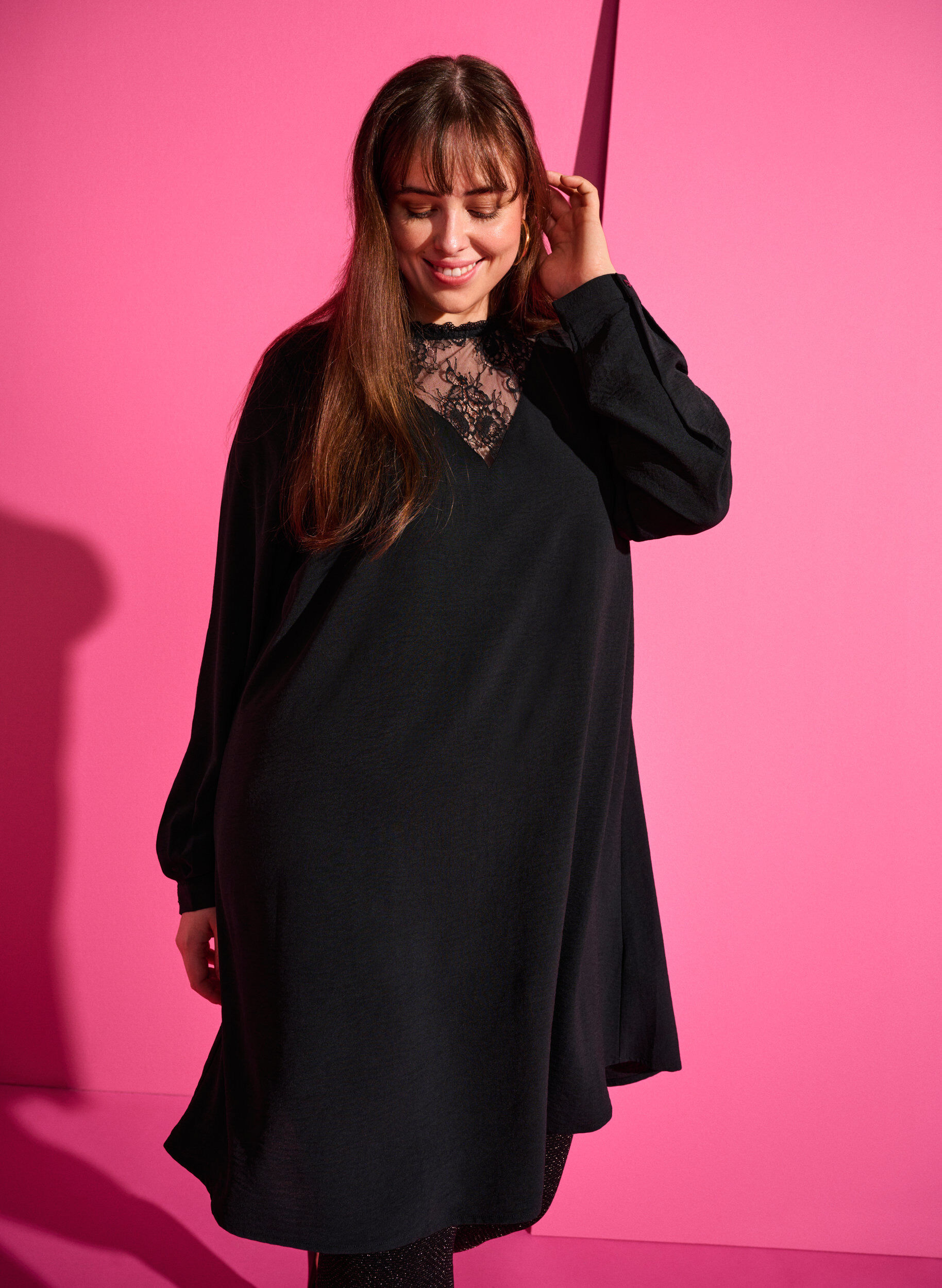 Zizzifashion Dress with lace details, Black, Image image number 0