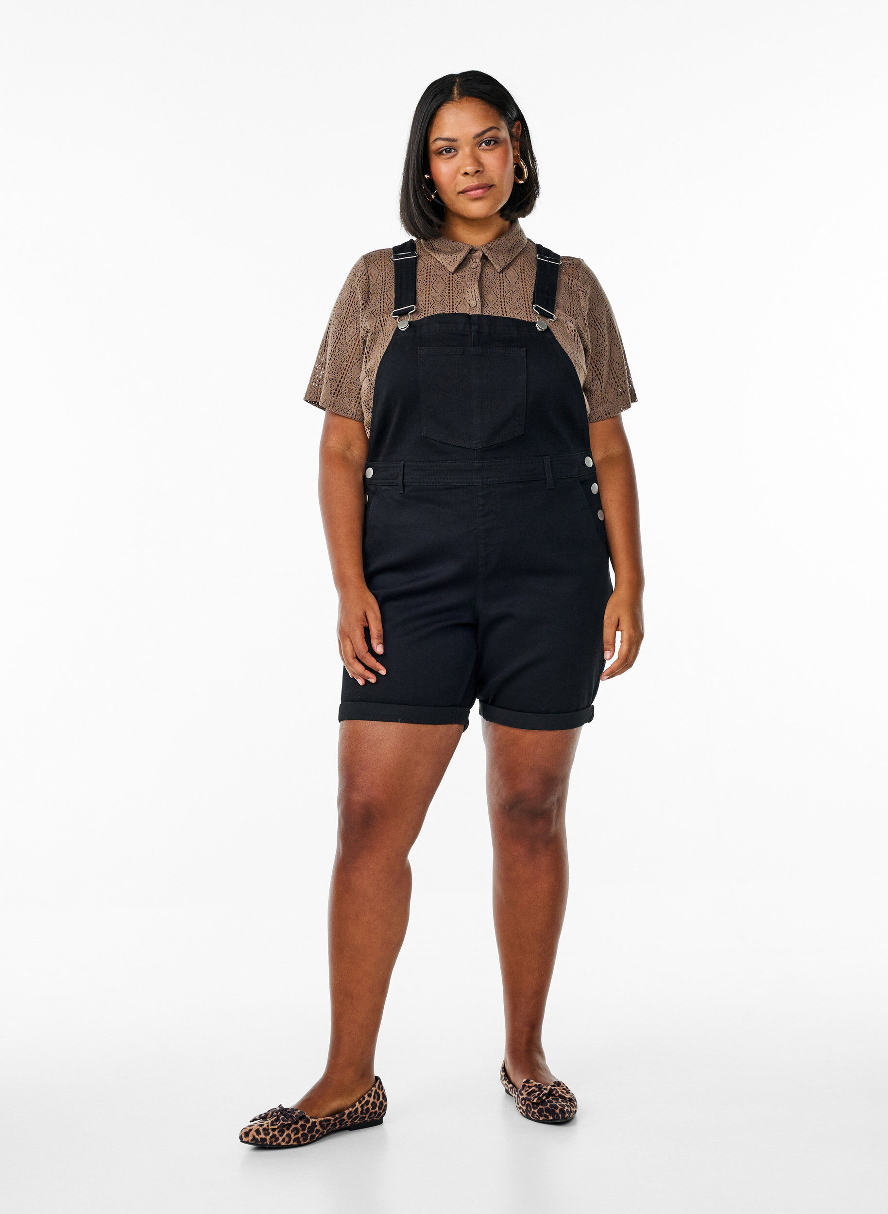 Zizzifashion Denim overalls shorts, Black, Model image number 1