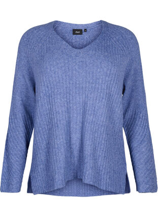 Knit sweater with slit, Gray Blue Mel., Packshot image number 0