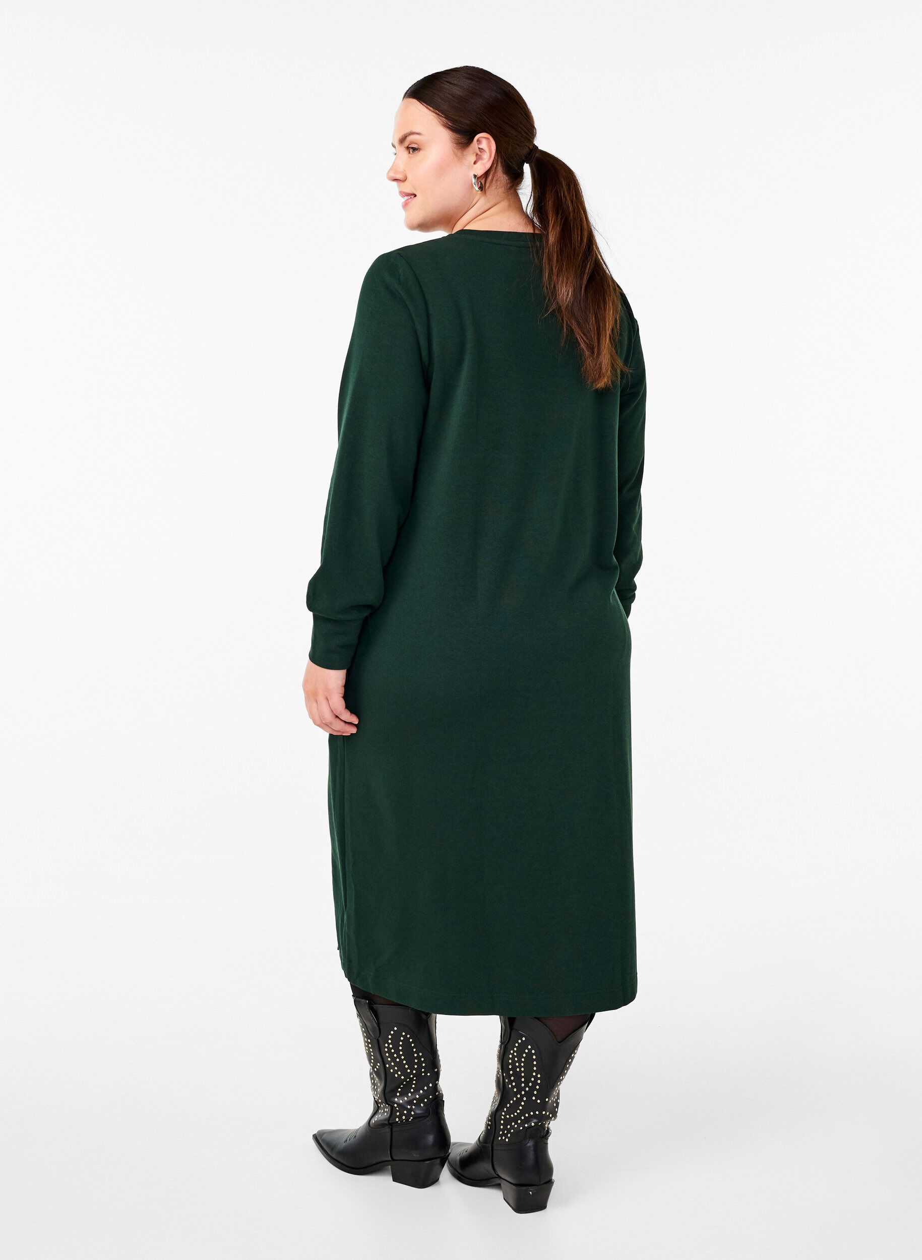 Zizzifashion Cotton sweat dress with pockets, Green, Model image number 1