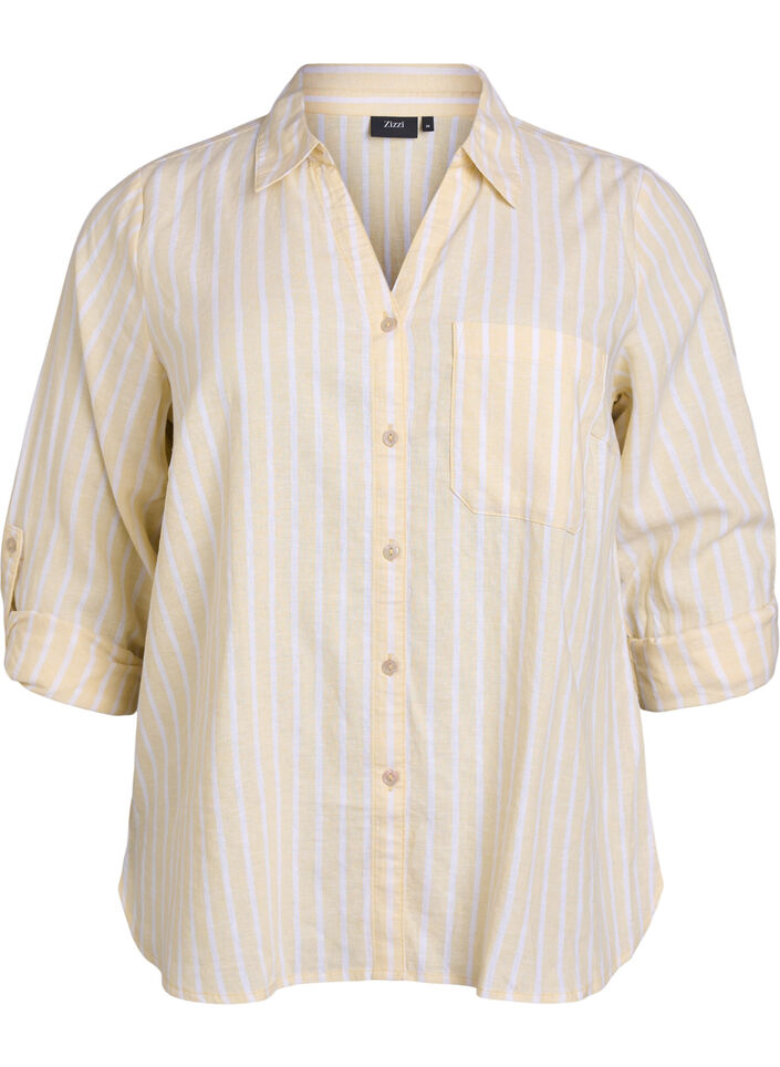 Shirt in linen and viscose with 3/4 sleeves, Beige, Packshot image number 0