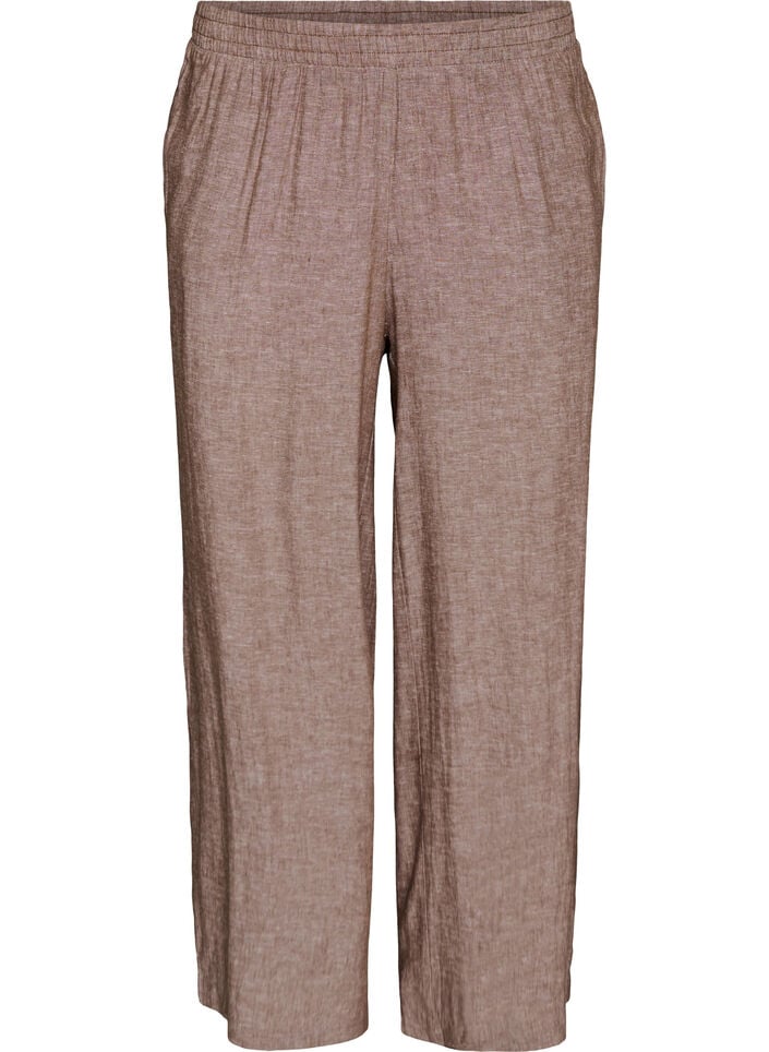 Wide-leg linen and viscose trousers, Brown, Packshot image number 0