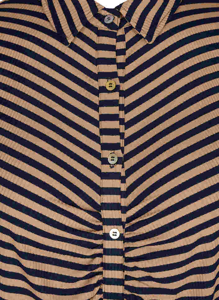 Striped, viscose rib dress with button fastening, Blue Camel Stripe, Packshot image number 2