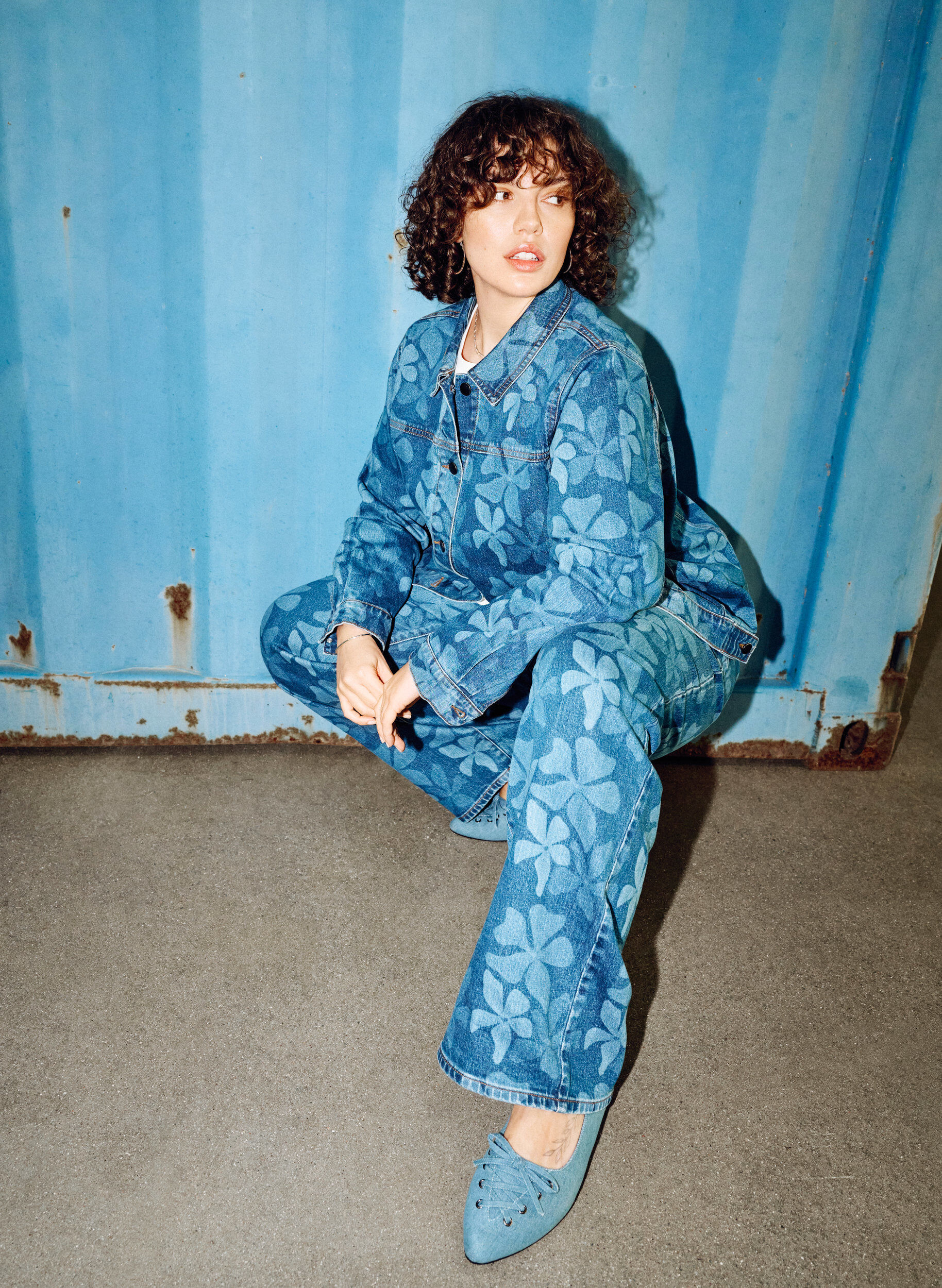 Zizzifashion Denim jacket with floral pattern, Blue, Image image number 0