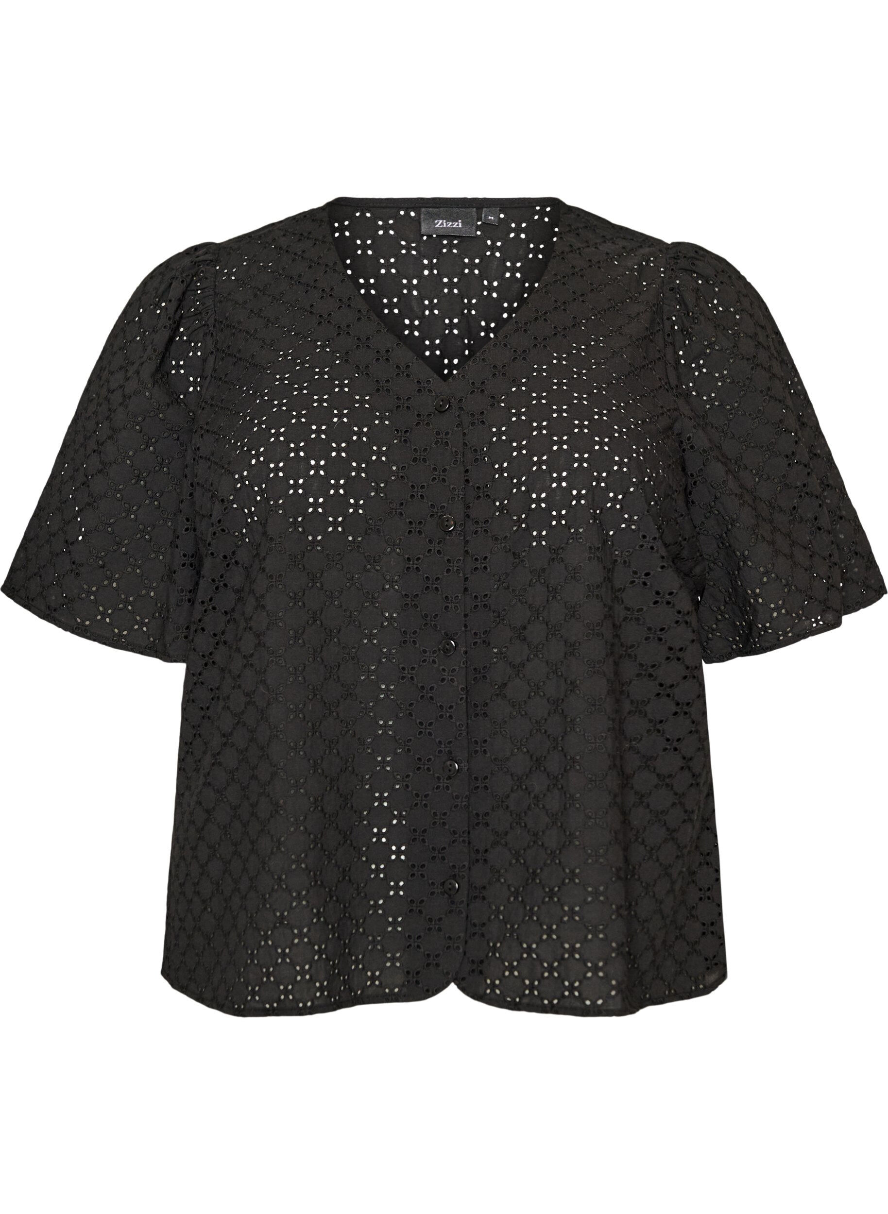 ZizzifashionBlouse in broderie anglaise with button fastening, Black, Packshot image number 0