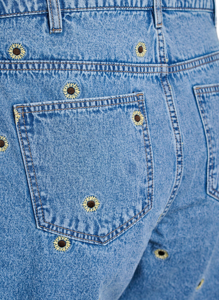 Denim shorts with embroidered flowers, Light Blue, Packshot image number 3