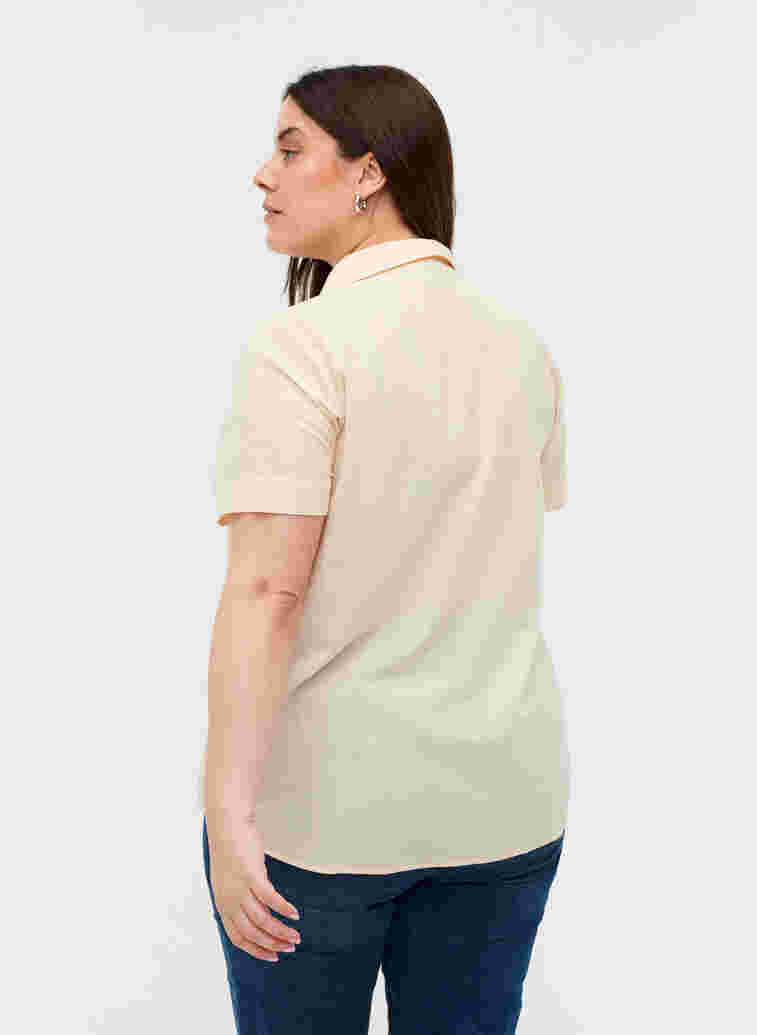 Short-sleeved cotton blouse with v-neck and collar, Mother Of Pearl, Model image number 1