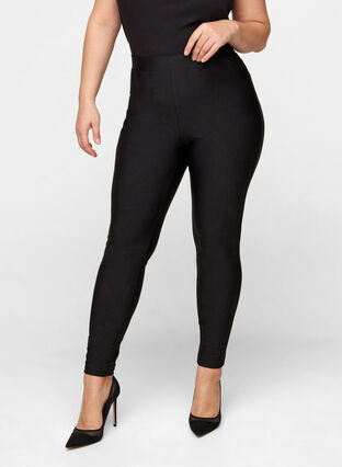 Shiny leggings with back pockets and a high waist, Black, Model image number 2