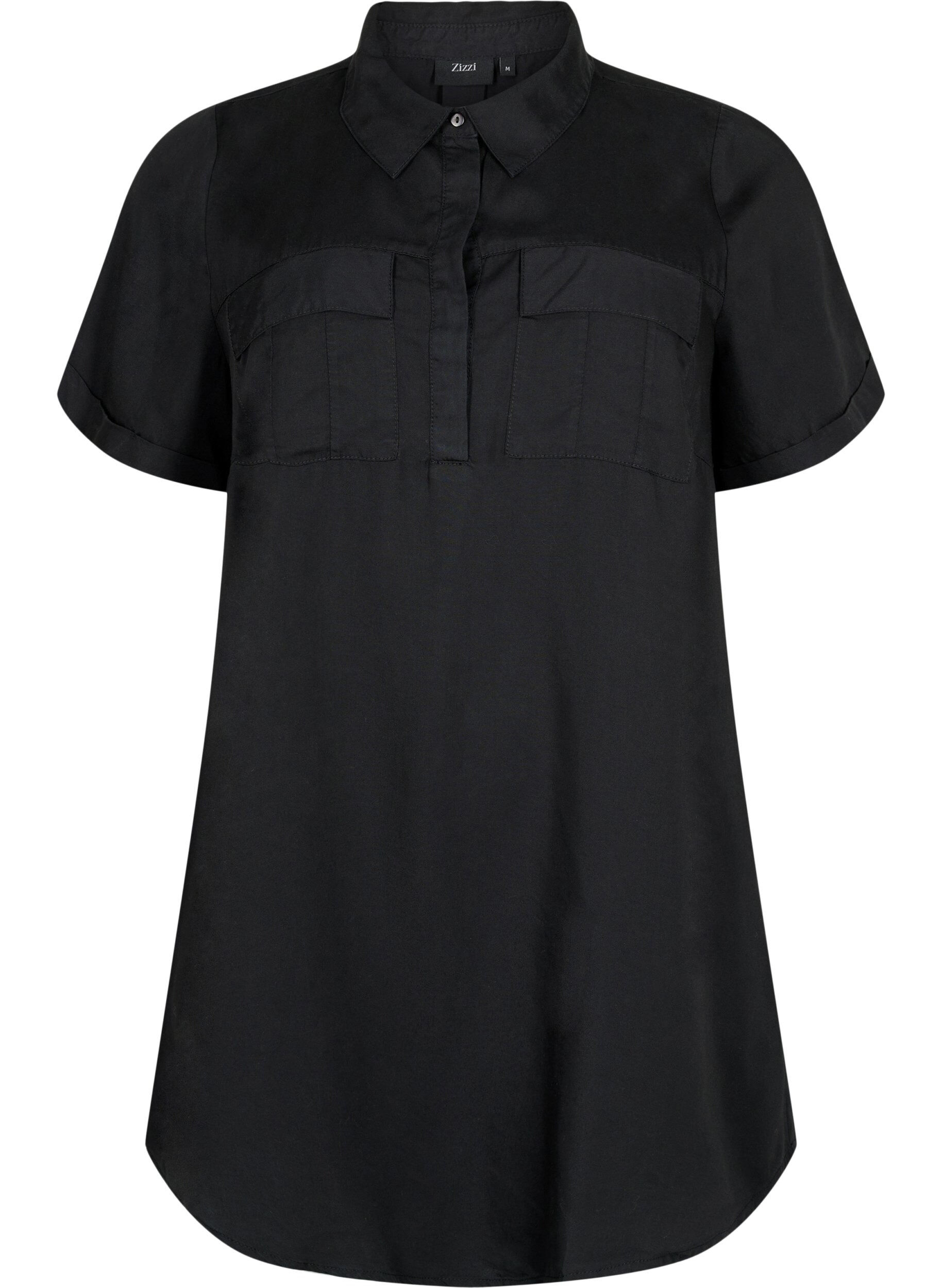 Zizzifashion Short-sleeved tunic in lyocell (TENCEL&trade;), Black, Packshot image number 0