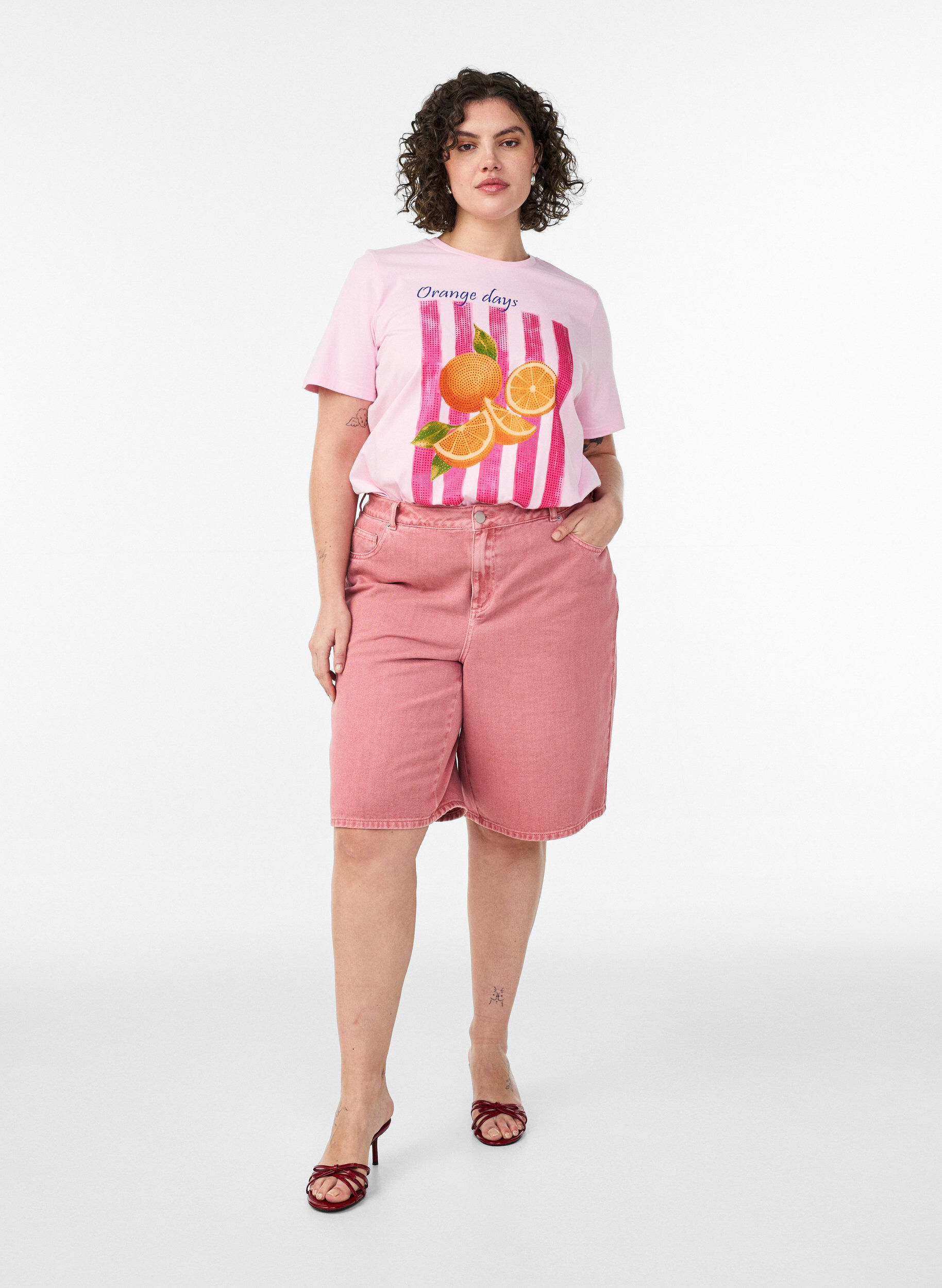 ZizzifashionOrganic cotton T-shirt with front print, Pink, Model image number 1