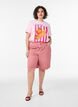 Organic cotton T-shirt with front print, Pink, Model image number 1