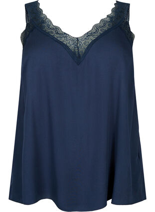 Top with lace in viscose, Navy Blazer, Packshot image number 0