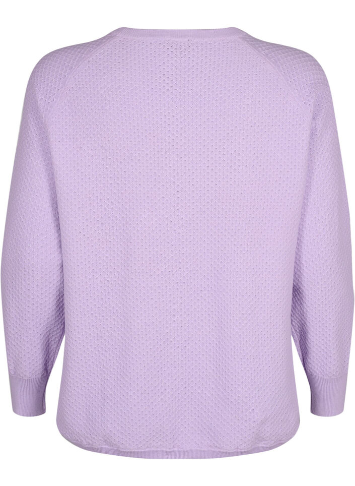 Pullover in organic cotton with texture pattern, Lavender, Packshot image number 1
