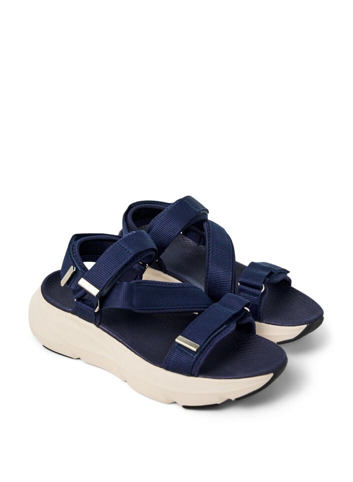 Comfortable sandal with Velcro and arch support, Blue, Packshot image number 1