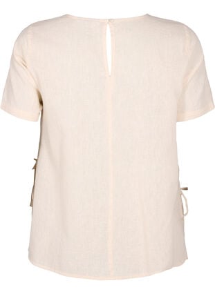 Short-sleeved blouse in a cotton blend with linen and lace detail, Sandshell, Packshot image number 1