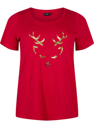 Christmas t-shirt in cotton, Tango Red Reindeer, Packshot image number 0