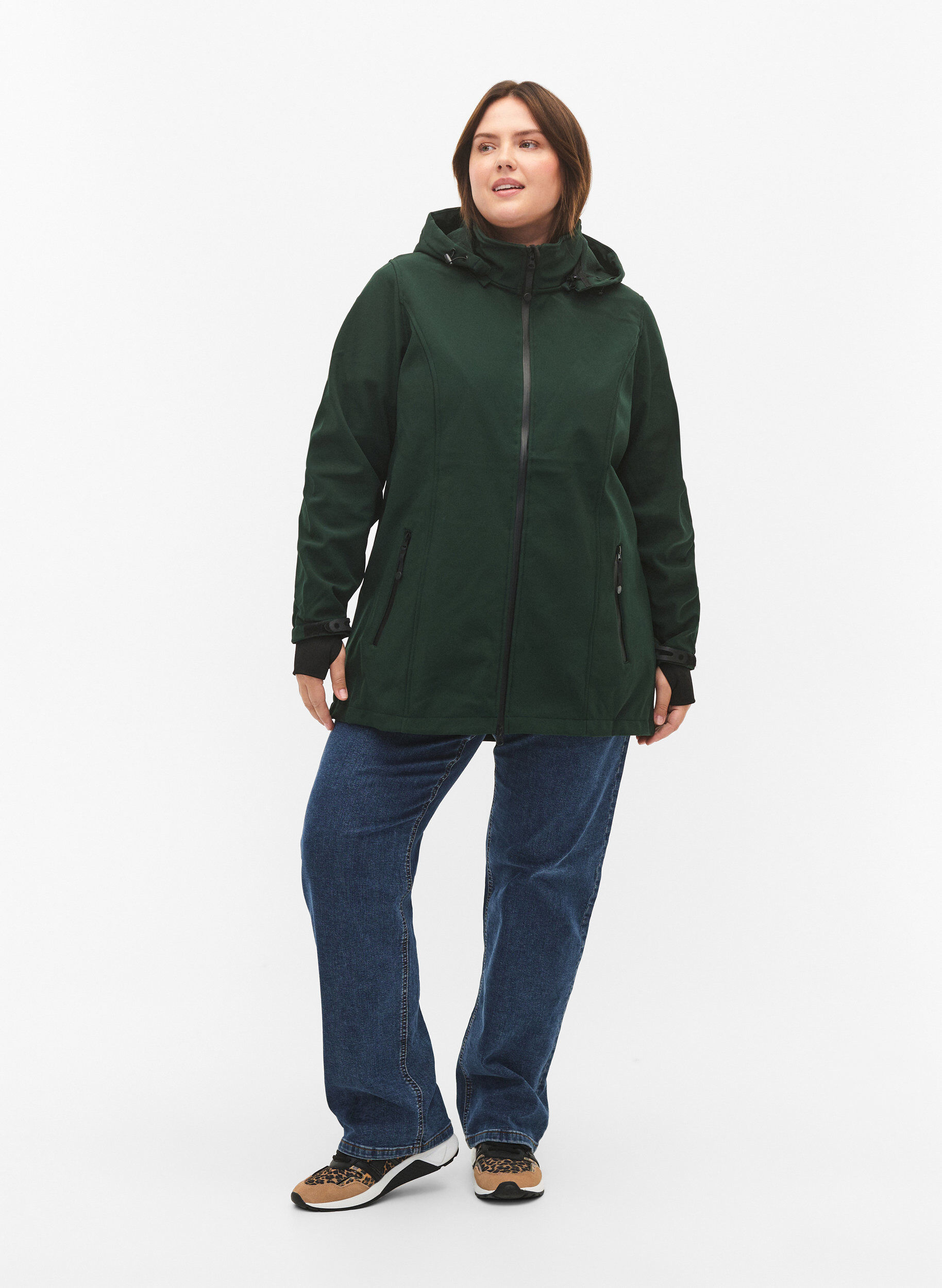 Zizzifashion Short softshell jacket with detachable hood, Green, Model image number 1