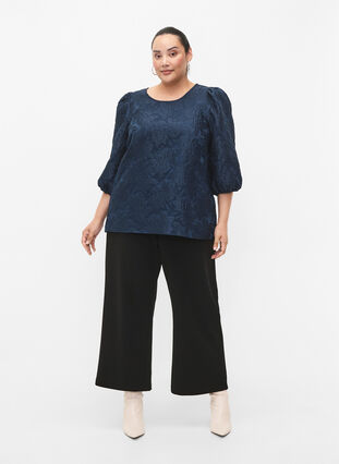 Jacquard blouse with 3/4 sleeves, Titan, Model image number 2