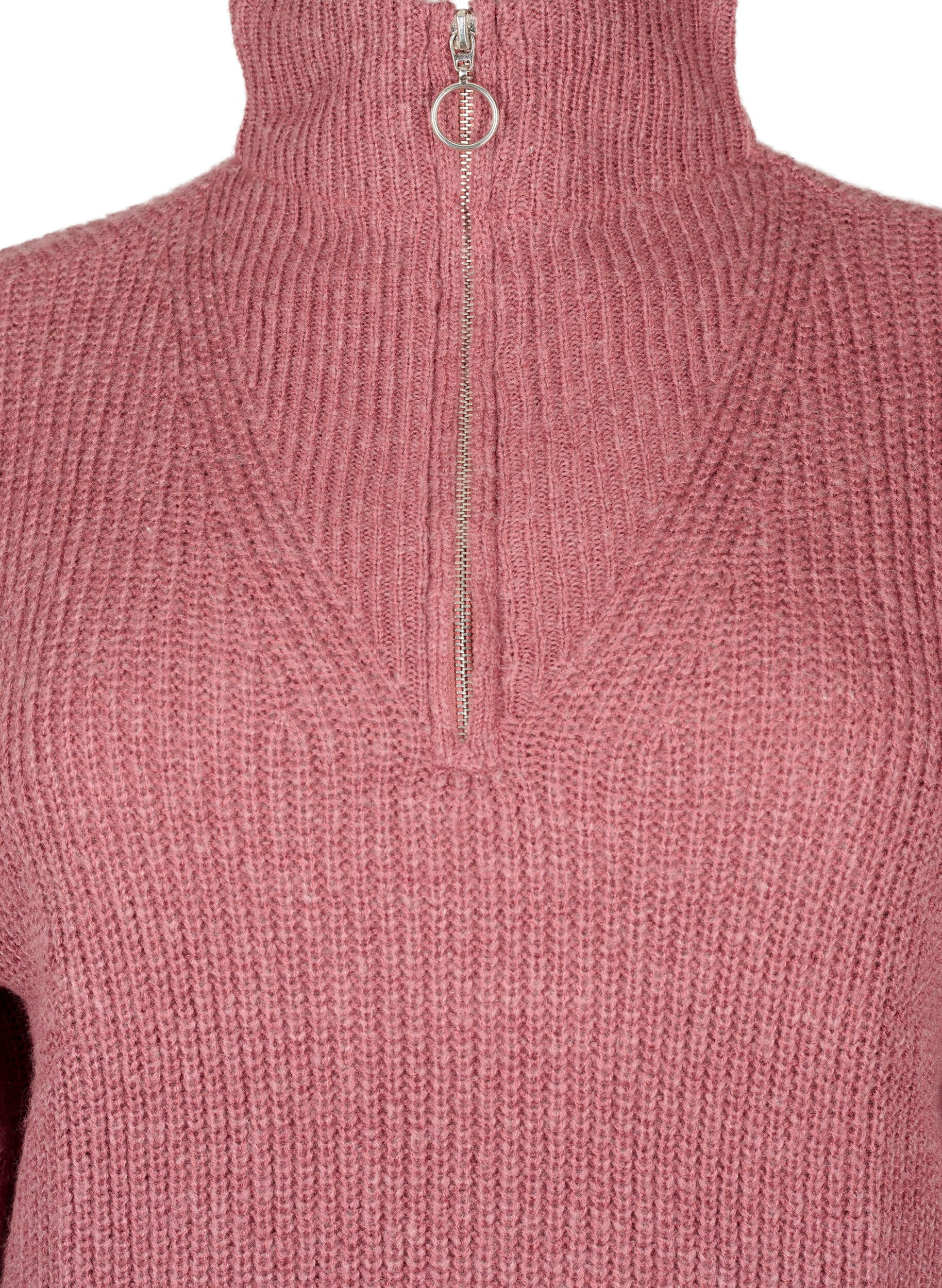 ZizzifashionKnitted sweater with high neck and zipper, Red, Packshot image number 2