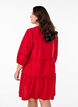 3/4 sleeve cotton dress with ruffles, Red, Model image number 2