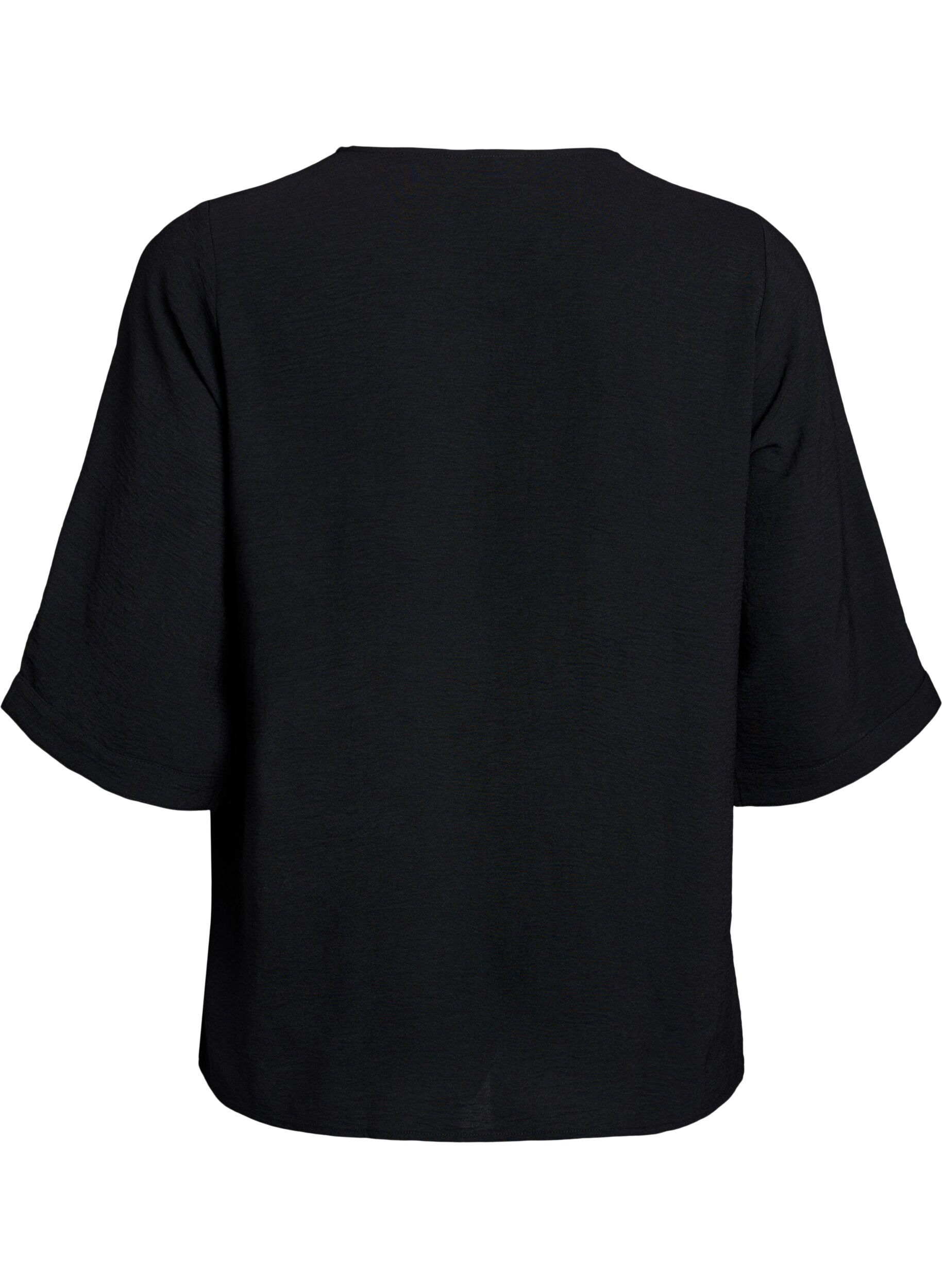 ZizzifashionShirt Blouse with V-Neck and 3/4 Sleeves, Black, Packshot image number 1