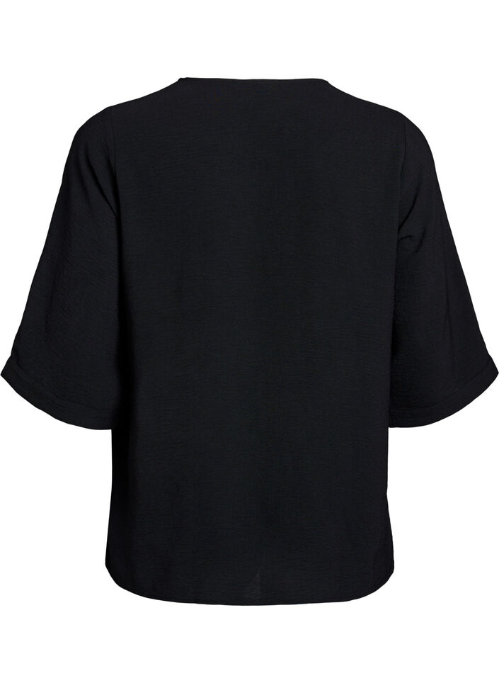 Shirt Blouse with V-Neck and 3/4 Sleeves, Black, Packshot image number 1