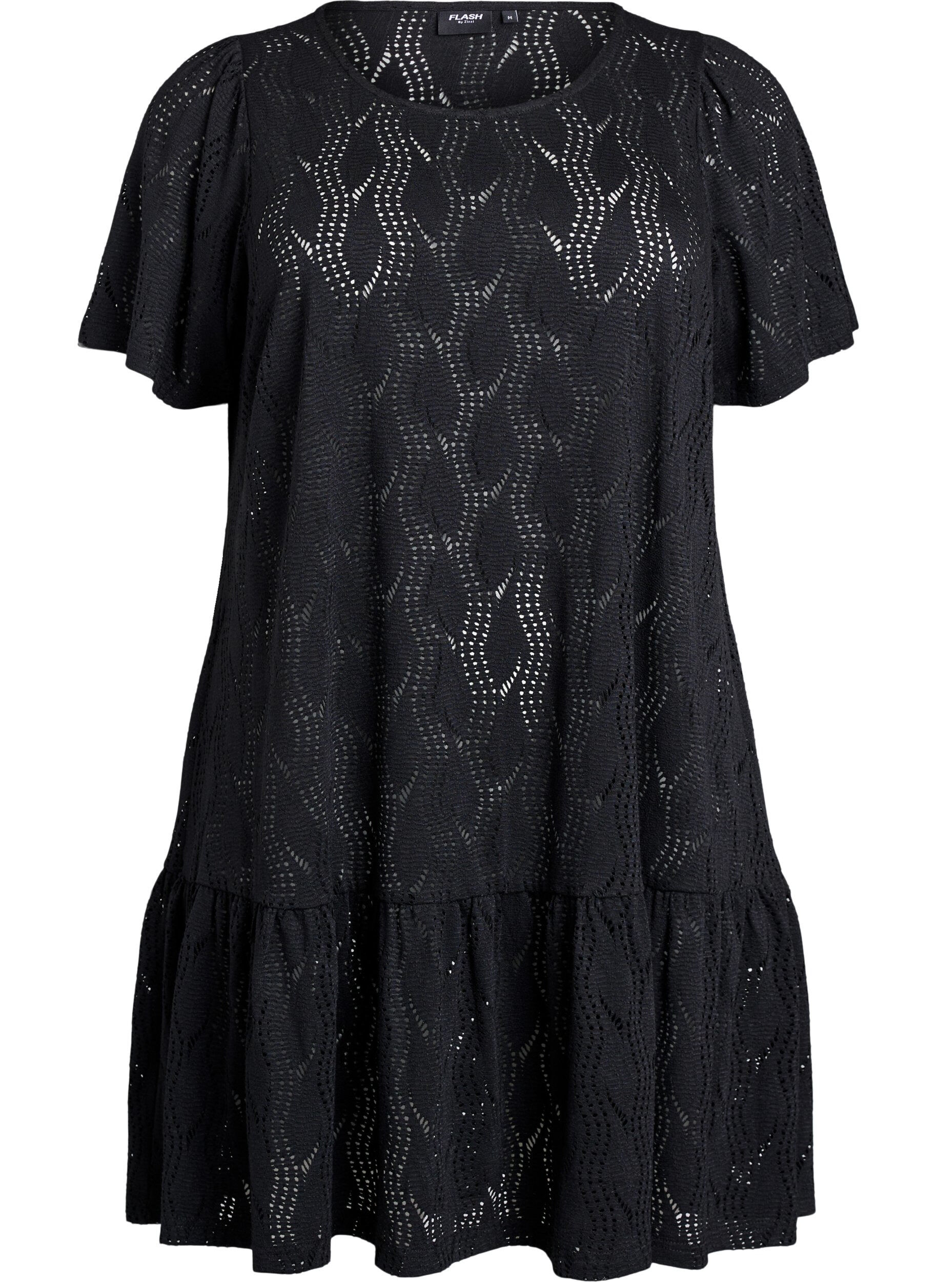 Zizzifashion Short jersey dress with eyelet pattern, Black, Packshot image number 0