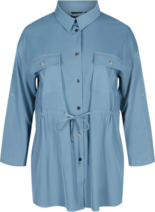 Shirt jacket with tie-string and pockets, Blue Shadow, Packshot image number 0