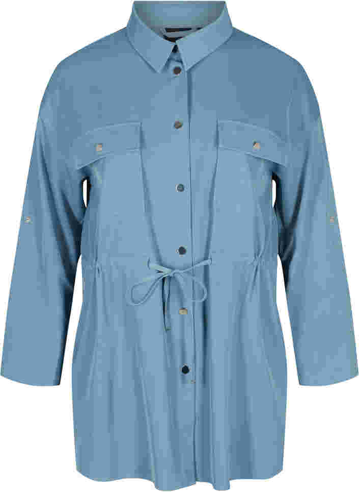 Shirt jacket with tie-string and pockets, Blue Shadow, Packshot image number 0
