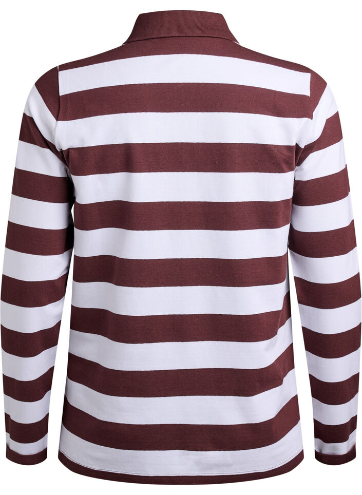 Striped polo shirt with long sleeves, Dark Bordeaux, Packshot image number 1