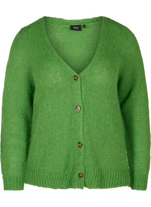 Knitted cardigan with buttons and V-neck, Online Lime, Packshot image number 0