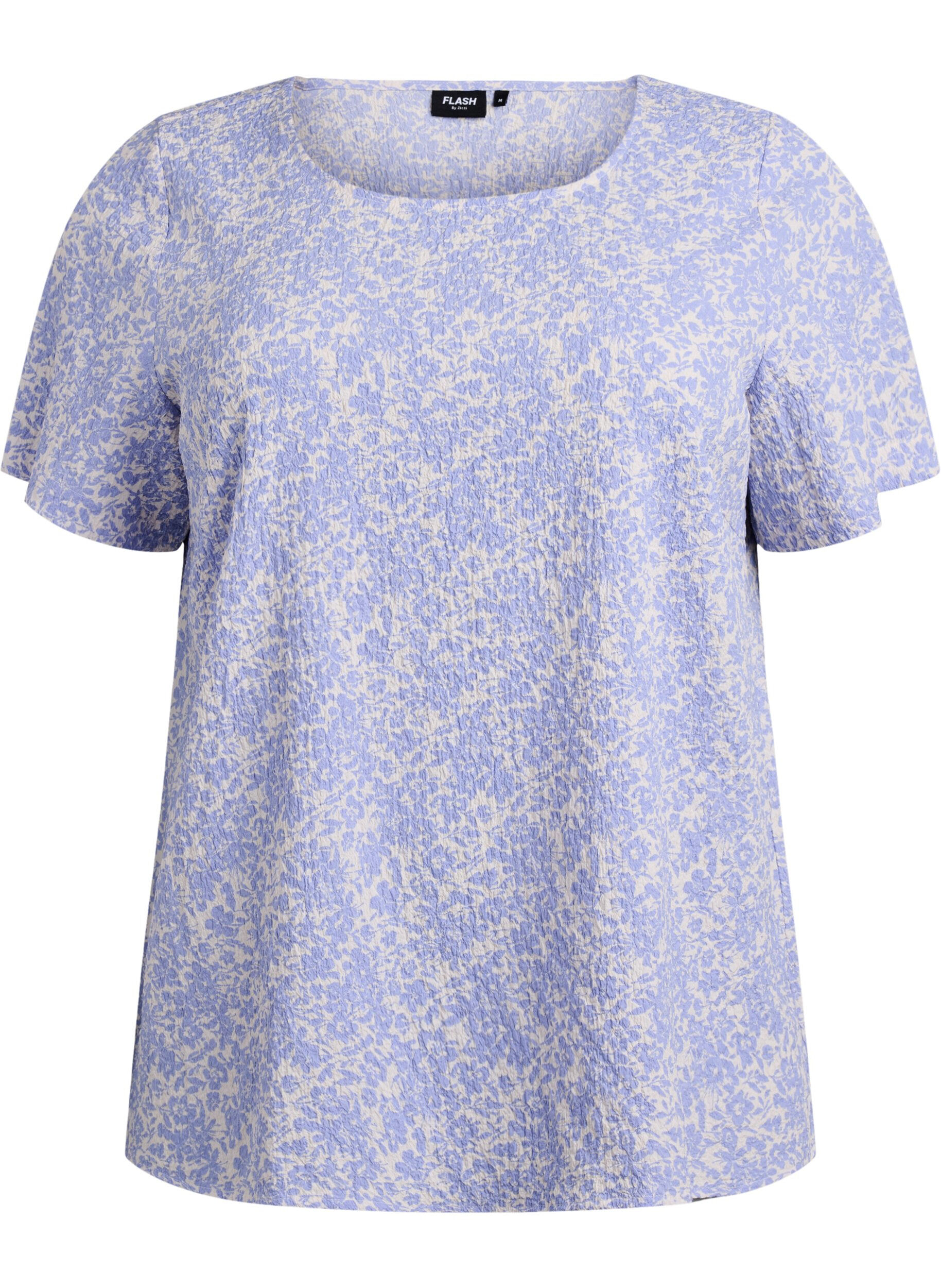 ZizzifashionShort-sleeved blouse with texture, Blue, Packshot image number 0