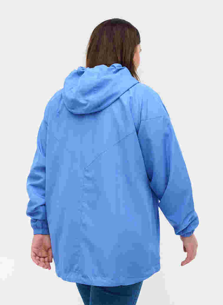 Short jacket with hood and adjustable bottom hem, Ultramarine, Model image number 1