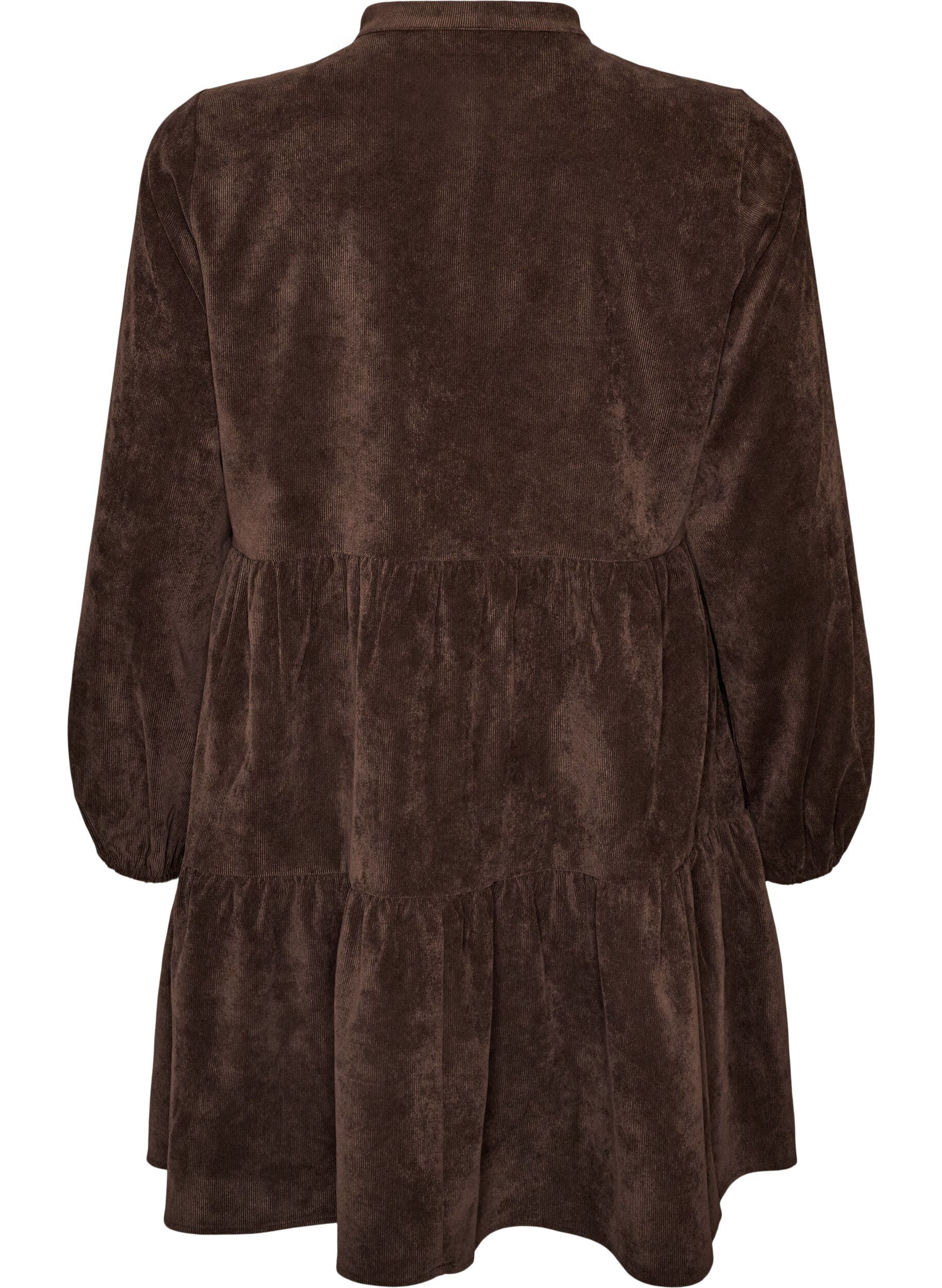 ZizzifashionCorduroy dress with A-line shape and stand collar, Brown, Packshot image number 1
