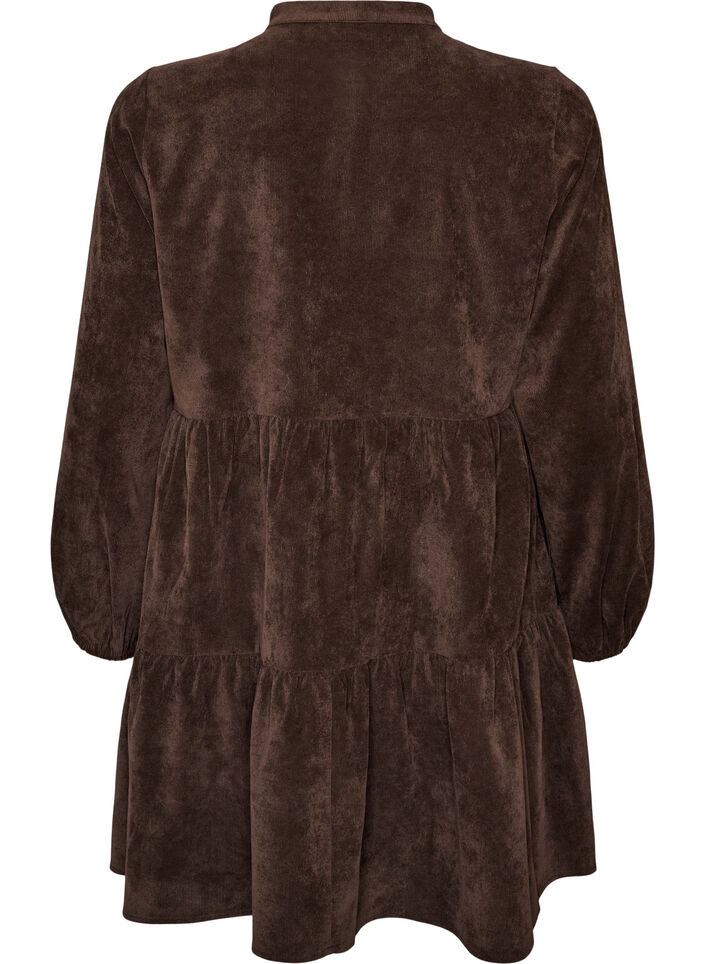 Corduroy dress with A-line shape and stand collar, Brown, Packshot image number 1