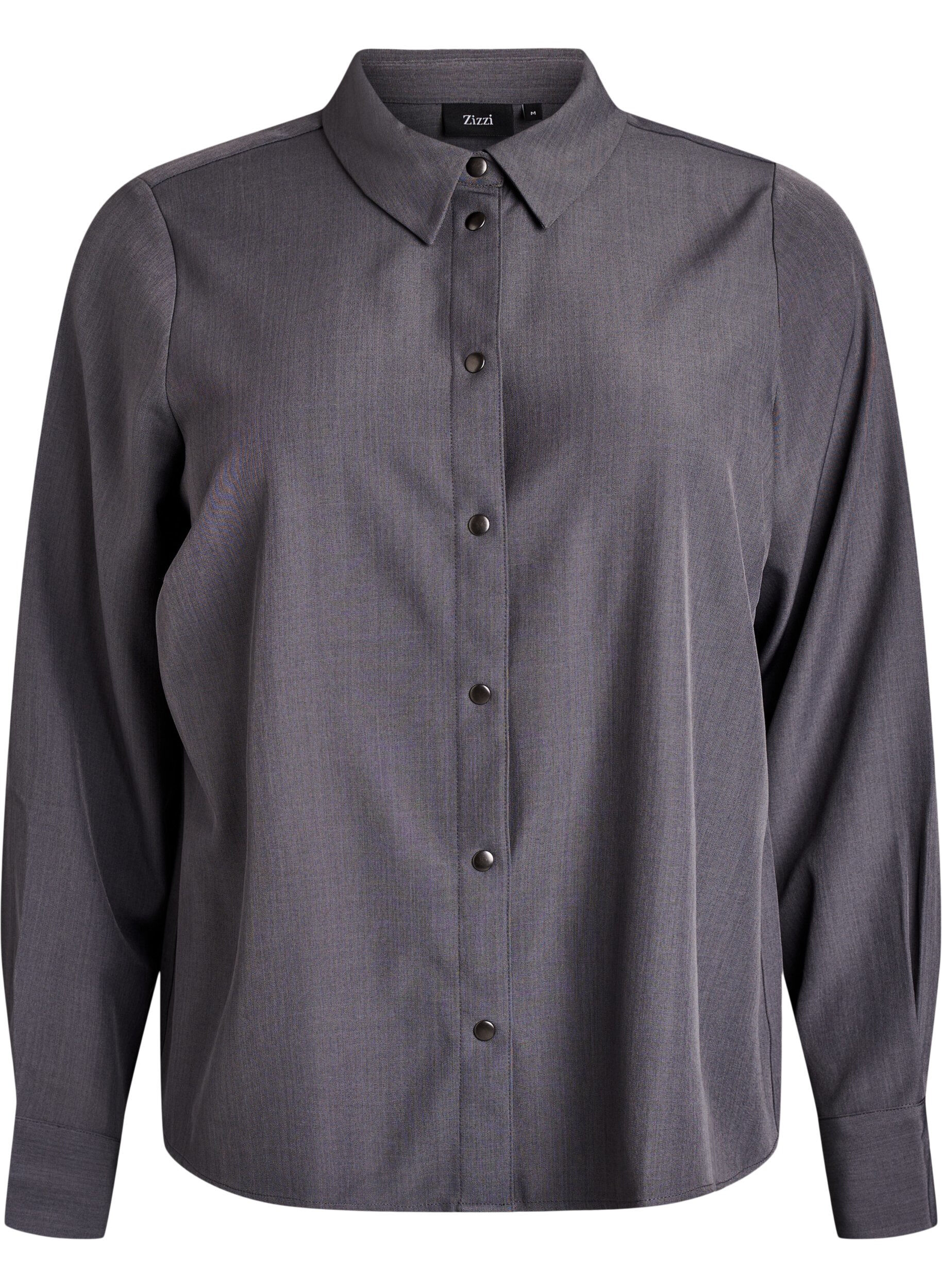 Zizzifashion Shirt with collar and press buttons, Grey, Packshot image number 0