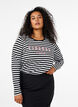 Striped blouse with motif, White w.Black Stripe, Model image number 0