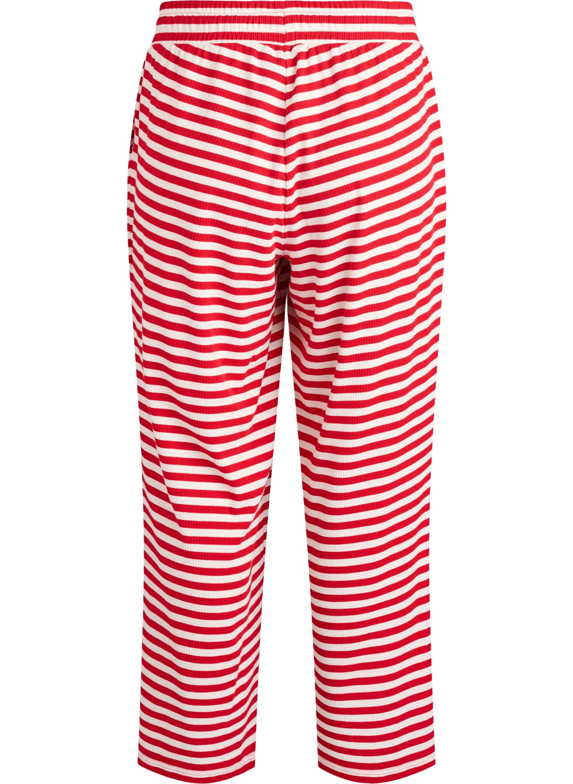 Zizzifashion Striped pyjama bottoms with a high waist and wide legs, Red, Packshot image number 1
