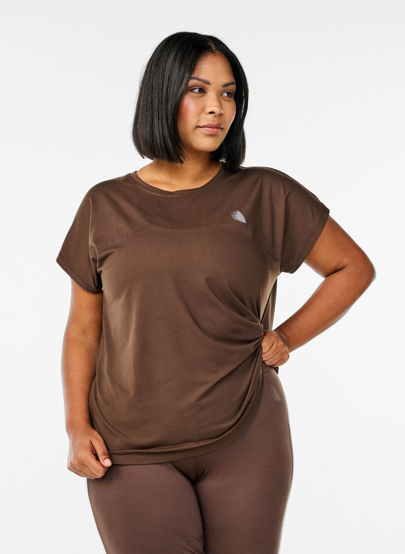Solid-coloured workout T-shirt, Brown, Model image number 0