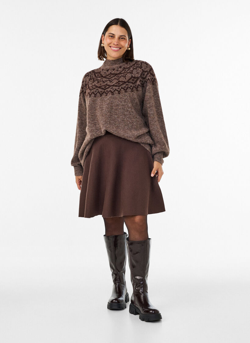Short knitted A-line skirt, Brown, Model image number 1