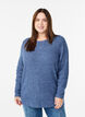 Melange knit blouse with round neck, Blue, Model image number 0