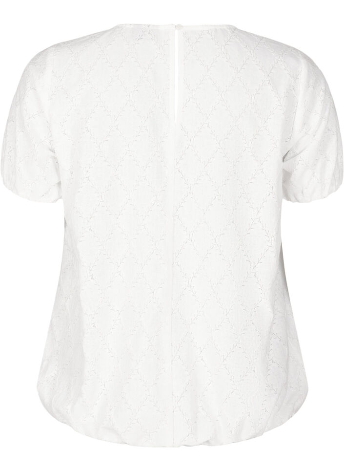 Short-sleeved blouse with textured pattern, Bright White, Packshot image number 1