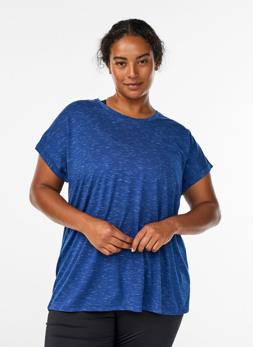 Loose workout t-shirt with short sleeves, Blue, Model image number 0