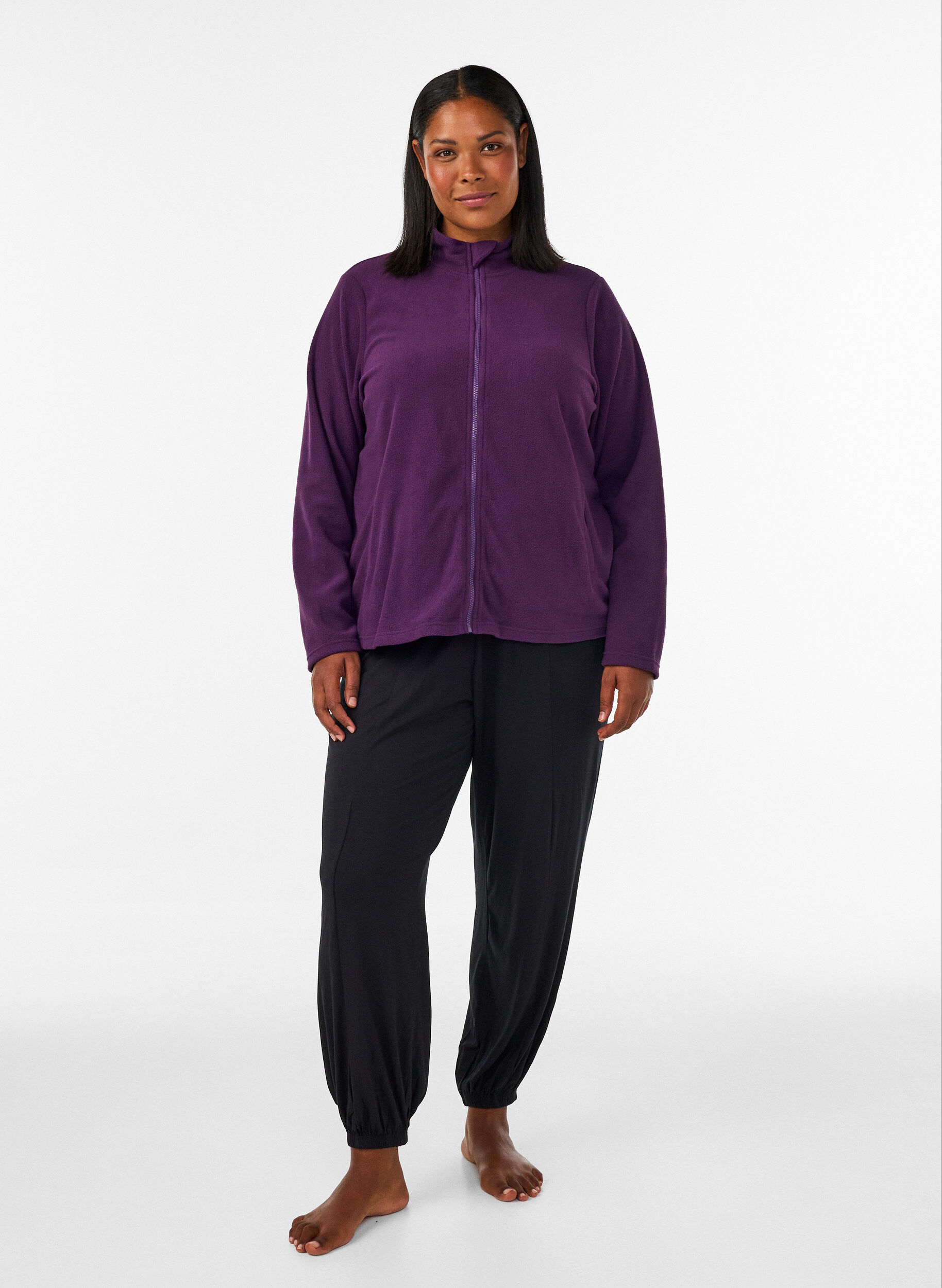 ZizzifashionFleece top with zipper and high collar, Purple, Model image number 1