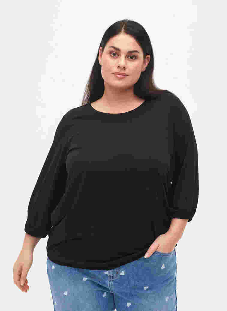 Plain blouse with 3/4 sleeves, Black, Model