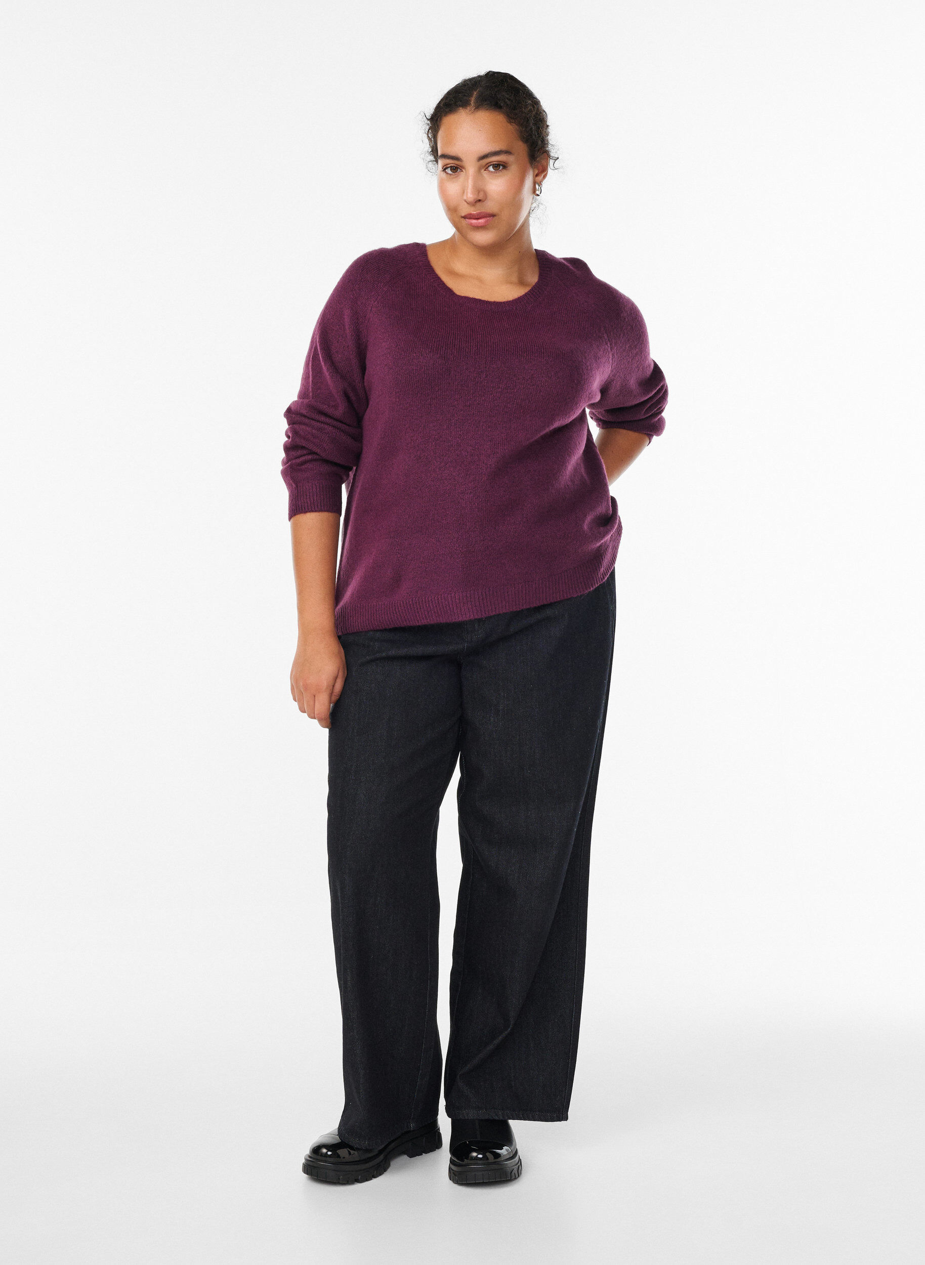 Zizzifashion Soft knit with a round neck, Purple, Model image number 1