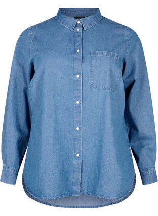 Long sleeve denim shirt with chest pocket, Light Blue Denim, Packshot image number 0